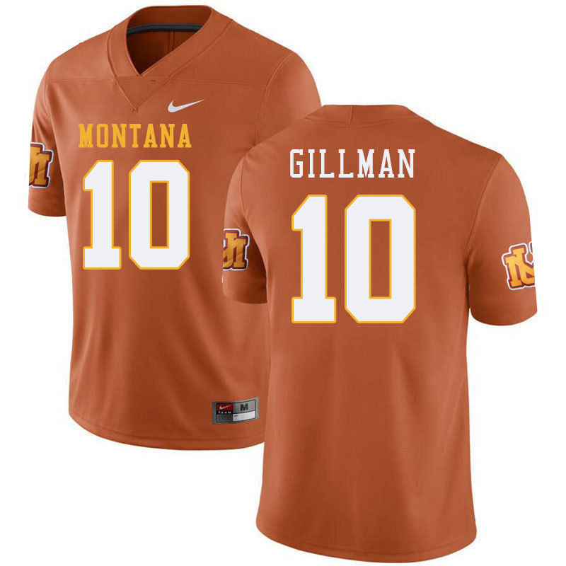 Montana Grizzlies #10 Eli Gillman College Football Jerseys Stitched Sale-Throwback